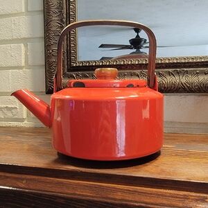 Vintage Red Enamel Tea Kettle